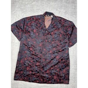 Street Culture Shirt Mens Large Black Vtg Y2K Dragon Embroidered Rave Club Rayon